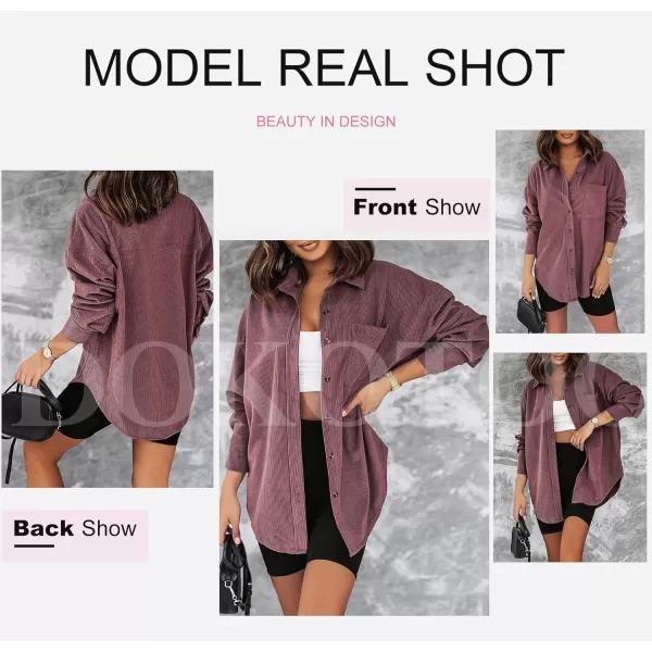 Dokotoo Womens Corduroy Button Down Shirts Boyfriend Long Sleeve Oversized Blouses Tops