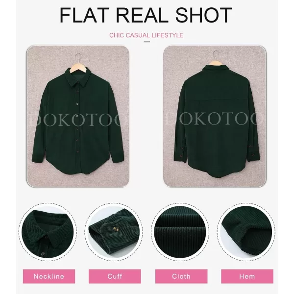 Dokotoo Womens Corduroy Button Down Shirts Boyfriend Long Sleeve Oversized Blouses Tops