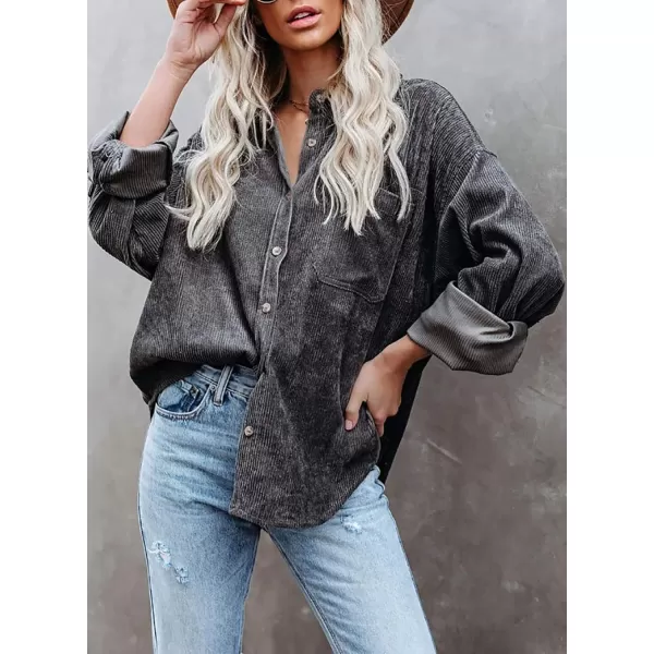Dokotoo Womens Corduroy Button Down Shirts Boyfriend Long Sleeve Oversized Blouses Tops