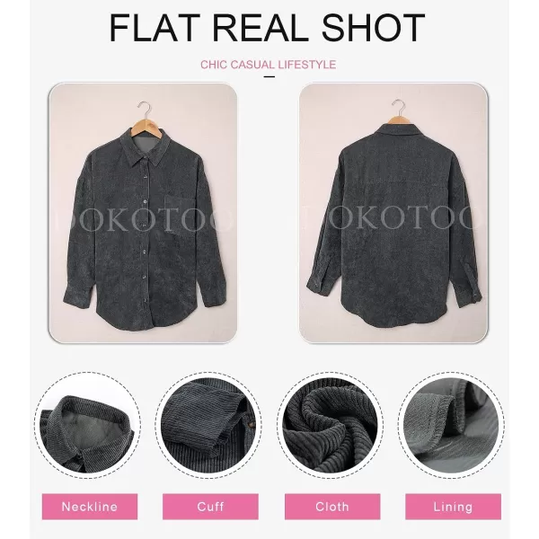 Dokotoo Womens Corduroy Button Down Shirts Boyfriend Long Sleeve Oversized Blouses Tops