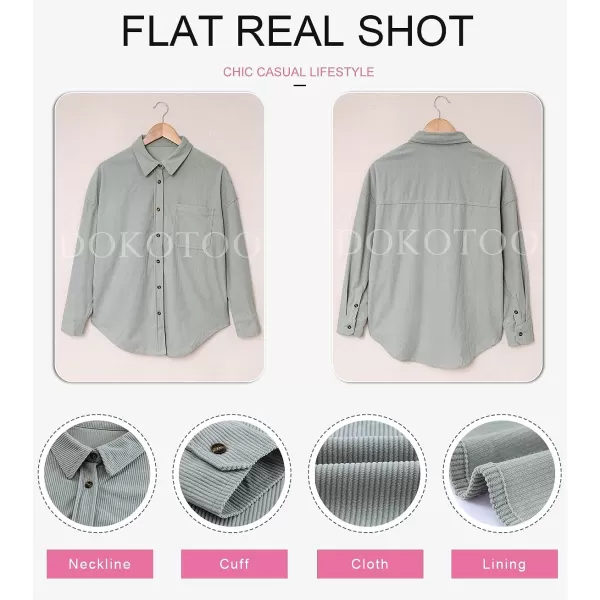 Dokotoo Womens Corduroy Button Down Shirts Boyfriend Long Sleeve Oversized Blouses Tops