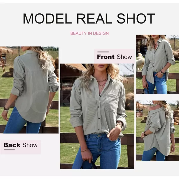 Dokotoo Womens Corduroy Button Down Shirts Boyfriend Long Sleeve Oversized Blouses Tops