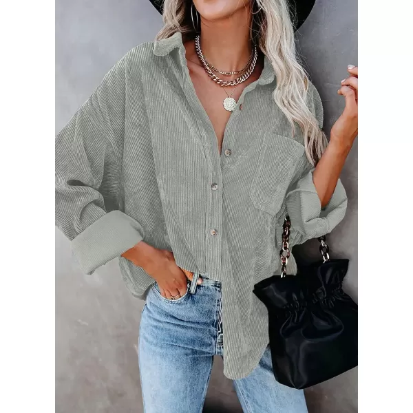 Dokotoo Womens Corduroy Button Down Shirts Boyfriend Long Sleeve Oversized Blouses Tops