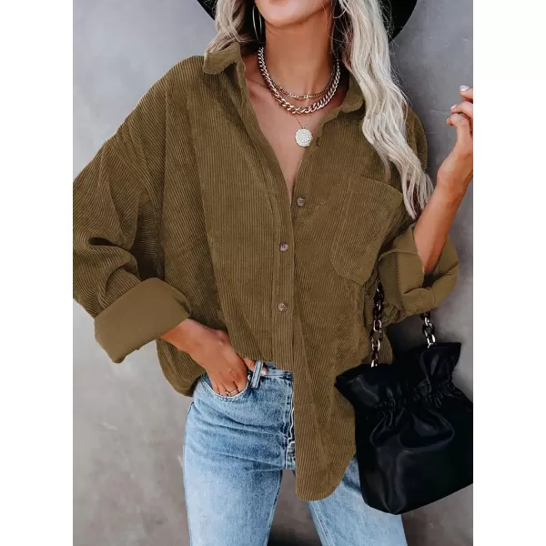 Dokotoo Womens Corduroy Button Down Shirts Boyfriend Long Sleeve Oversized Blouses Tops
