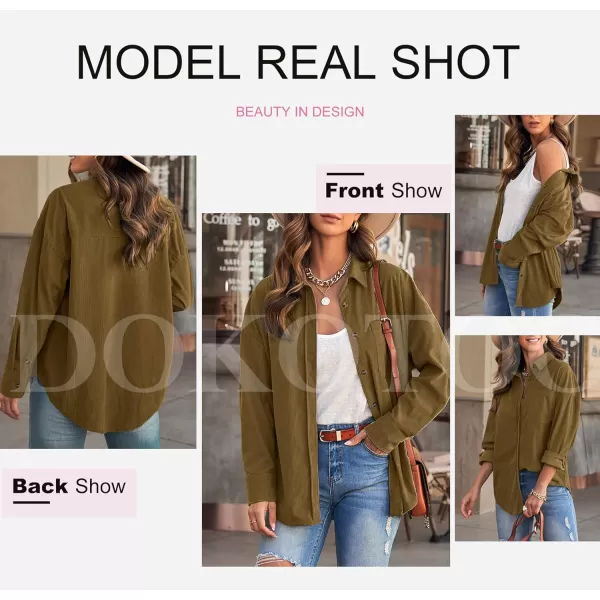 Dokotoo Womens Corduroy Button Down Shirts Boyfriend Long Sleeve Oversized Blouses Tops