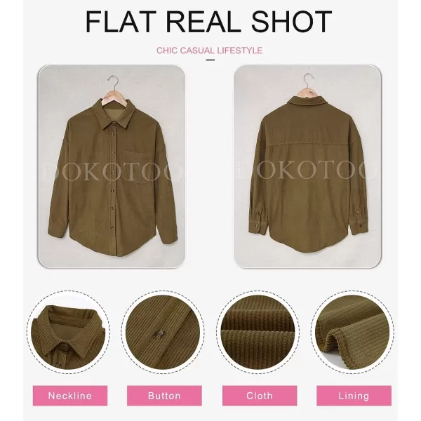 Dokotoo Womens Corduroy Button Down Shirts Boyfriend Long Sleeve Oversized Blouses Tops