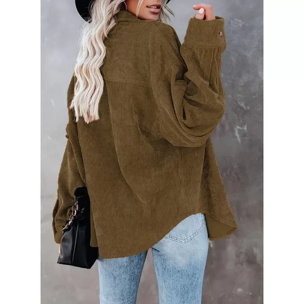 Dokotoo Womens Corduroy Button Down Shirts Boyfriend Long Sleeve Oversized Blouses Tops
