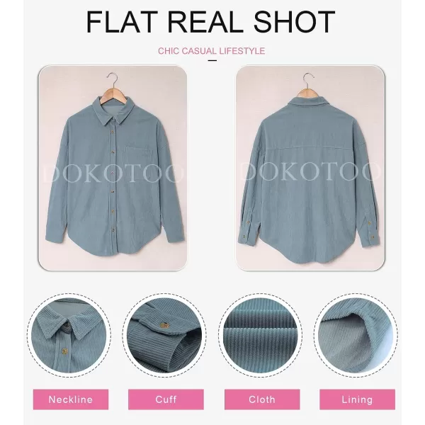 Dokotoo Womens Corduroy Button Down Shirts Boyfriend Long Sleeve Oversized Blouses Tops