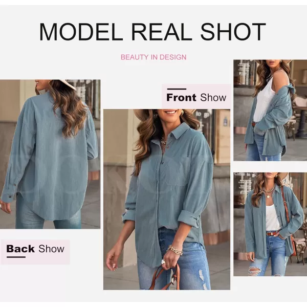 Dokotoo Womens Corduroy Button Down Shirts Boyfriend Long Sleeve Oversized Blouses Tops