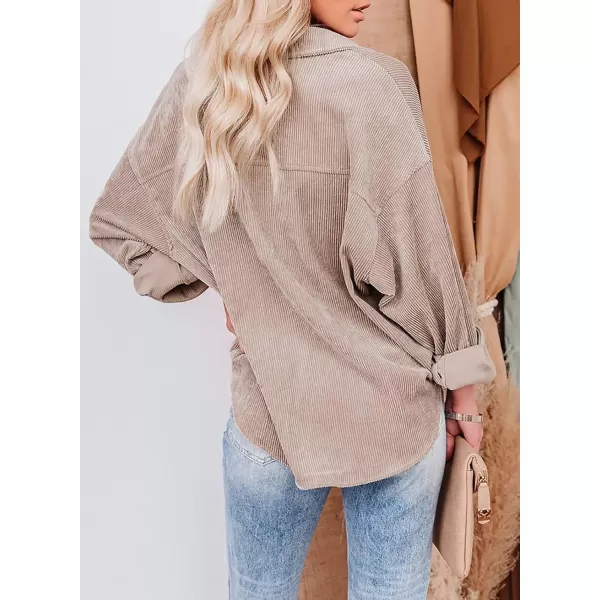 Dokotoo Womens Corduroy Button Down Shirts Boyfriend Long Sleeve Oversized Blouses Tops