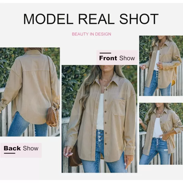 Dokotoo Womens Corduroy Button Down Shirts Boyfriend Long Sleeve Oversized Blouses Tops