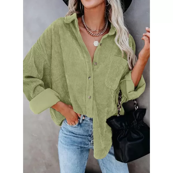 Dokotoo Womens Corduroy Button Down Shirts Boyfriend Long Sleeve Oversized Blouses Tops