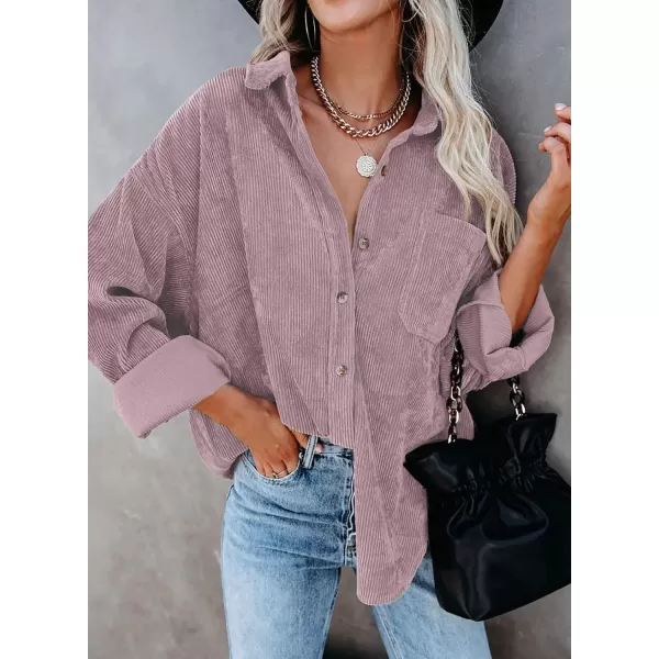 Dokotoo Womens Corduroy Button Down Shirts Boyfriend Long Sleeve Oversized Blouses Tops