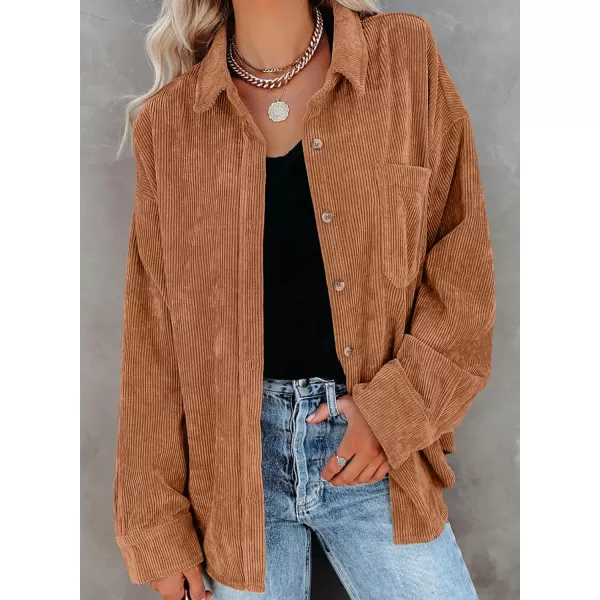 Dokotoo Womens Corduroy Button Down Shirts Boyfriend Long Sleeve Oversized Blouses Tops