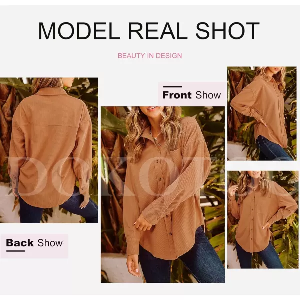 Dokotoo Womens Corduroy Button Down Shirts Boyfriend Long Sleeve Oversized Blouses Tops