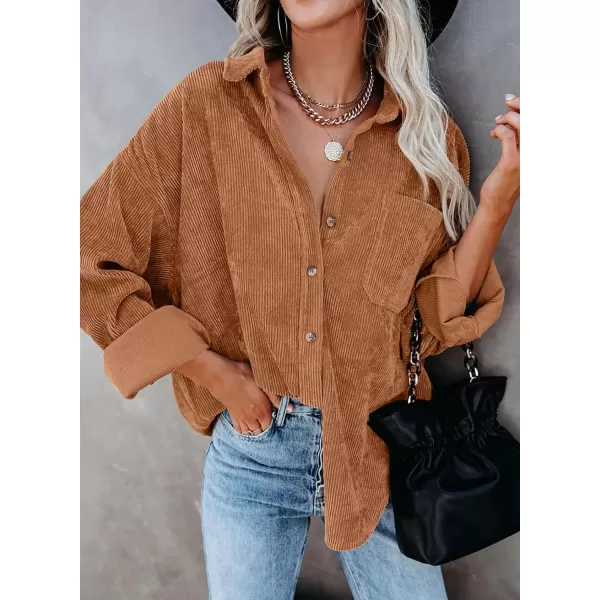 Dokotoo Womens Corduroy Button Down Shirts Boyfriend Long Sleeve Oversized Blouses Tops