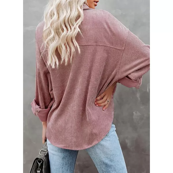 Dokotoo Womens Corduroy Button Down Shirts Boyfriend Long Sleeve Oversized Blouses Tops