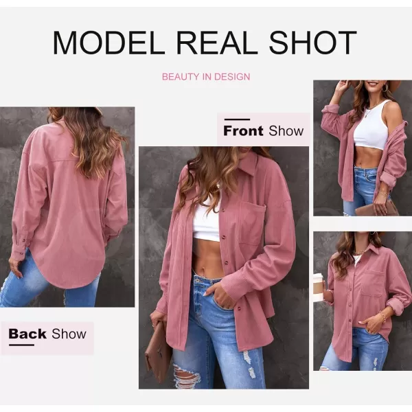 Dokotoo Womens Corduroy Button Down Shirts Boyfriend Long Sleeve Oversized Blouses Tops