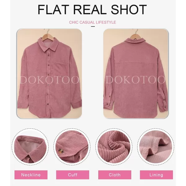 Dokotoo Womens Corduroy Button Down Shirts Boyfriend Long Sleeve Oversized Blouses Tops