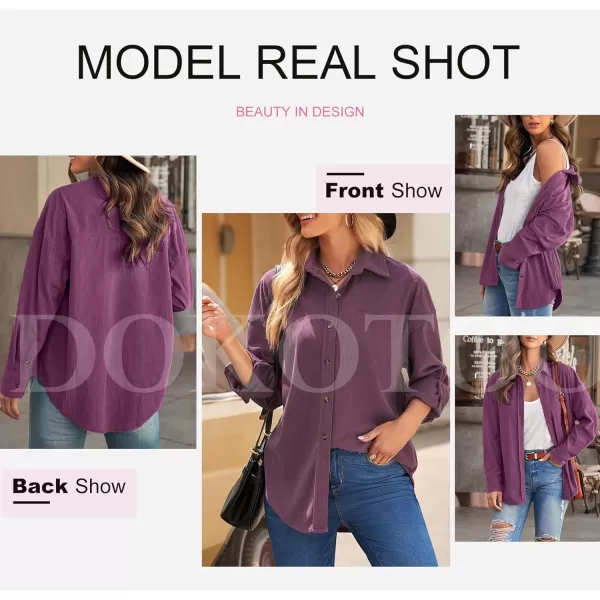Dokotoo Womens Corduroy Button Down Shirts Boyfriend Long Sleeve Oversized Blouses Tops