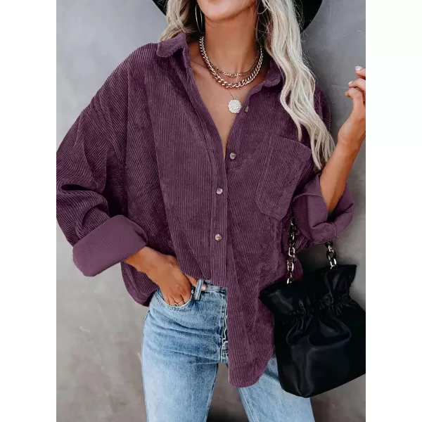 Dokotoo Womens Corduroy Button Down Shirts Boyfriend Long Sleeve Oversized Blouses Tops