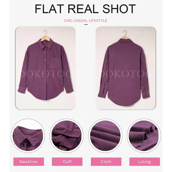 Dokotoo Womens Corduroy Button Down Shirts Boyfriend Long Sleeve Oversized Blouses Tops