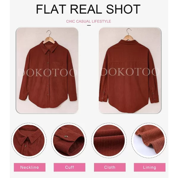 Dokotoo Womens Corduroy Button Down Shirts Boyfriend Long Sleeve Oversized Blouses Tops