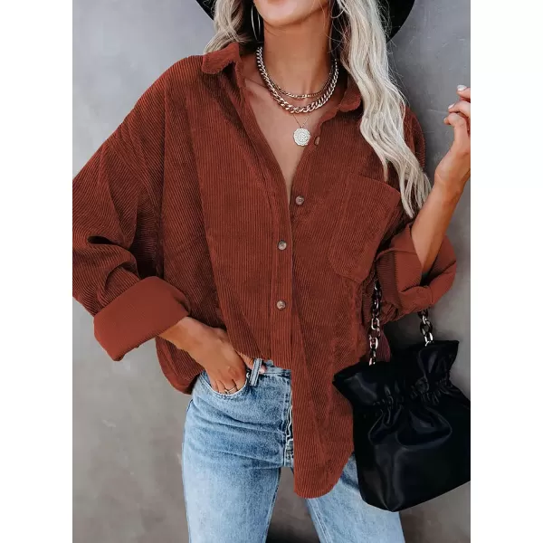 Dokotoo Womens Corduroy Button Down Shirts Boyfriend Long Sleeve Oversized Blouses Tops