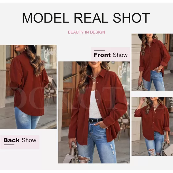 Dokotoo Womens Corduroy Button Down Shirts Boyfriend Long Sleeve Oversized Blouses Tops