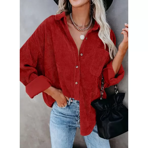 Dokotoo Womens Corduroy Button Down Shirts Boyfriend Long Sleeve Oversized Blouses Tops