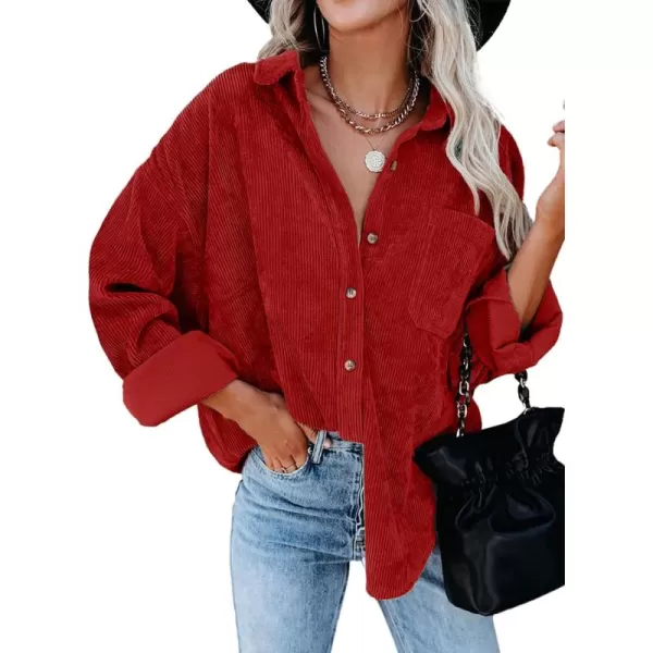 Dokotoo Womens Corduroy Button Down Shirts Boyfriend Long Sleeve Oversized Blouses Tops