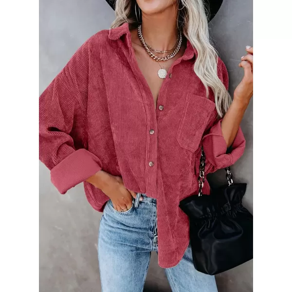 Dokotoo Womens Corduroy Button Down Shirts Boyfriend Long Sleeve Oversized Blouses Tops