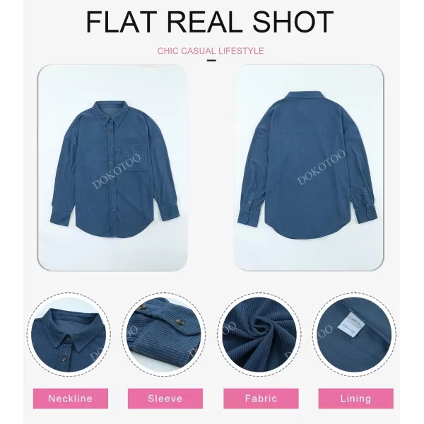 Dokotoo Womens Corduroy Button Down Shirts Boyfriend Long Sleeve Oversized Blouses Tops