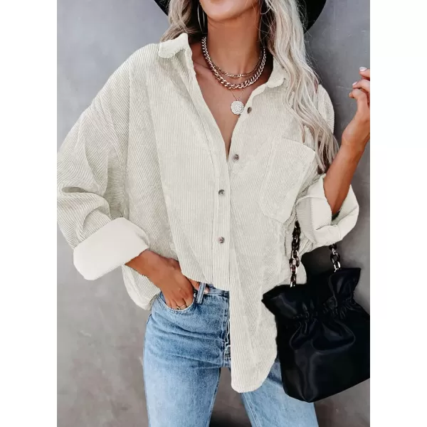 Dokotoo Womens Corduroy Button Down Shirts Boyfriend Long Sleeve Oversized Blouses Tops