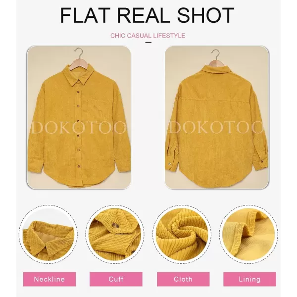 Dokotoo Womens Corduroy Button Down Shirts Boyfriend Long Sleeve Oversized Blouses Tops
