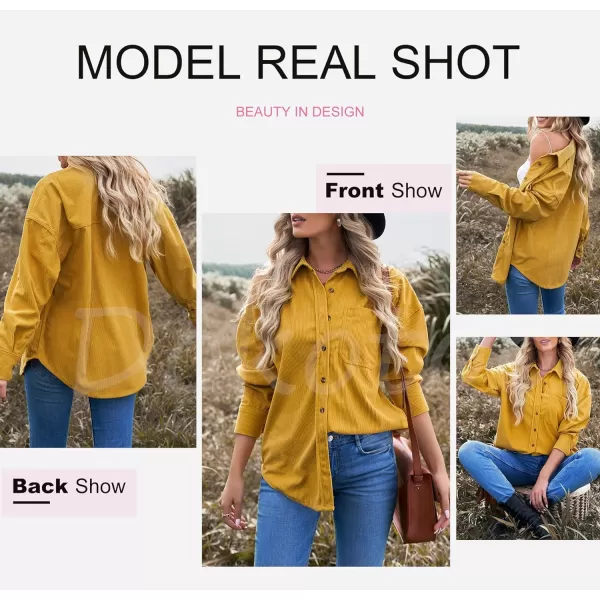Dokotoo Womens Corduroy Button Down Shirts Boyfriend Long Sleeve Oversized Blouses Tops