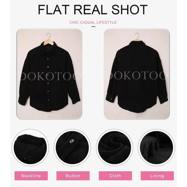 Dokotoo Womens Corduroy Button Down Shirts Boyfriend Long Sleeve Oversized Blouses Tops
