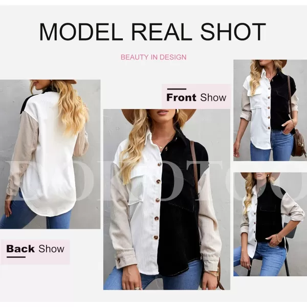 Dokotoo Womens Corduroy Button Down Shirts Boyfriend Long Sleeve Oversized Blouses Tops
