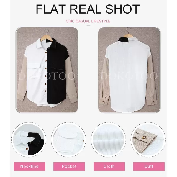 Dokotoo Womens Corduroy Button Down Shirts Boyfriend Long Sleeve Oversized Blouses Tops