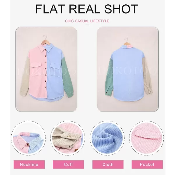 Dokotoo Womens Corduroy Button Down Shirts Boyfriend Long Sleeve Oversized Blouses Tops