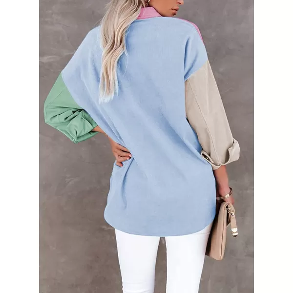 Dokotoo Womens Corduroy Button Down Shirts Boyfriend Long Sleeve Oversized Blouses Tops