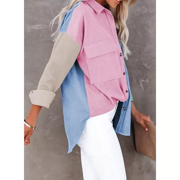 Dokotoo Womens Corduroy Button Down Shirts Boyfriend Long Sleeve Oversized Blouses Tops