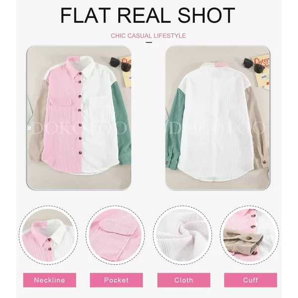 Dokotoo Womens Corduroy Button Down Shirts Boyfriend Long Sleeve Oversized Blouses Tops