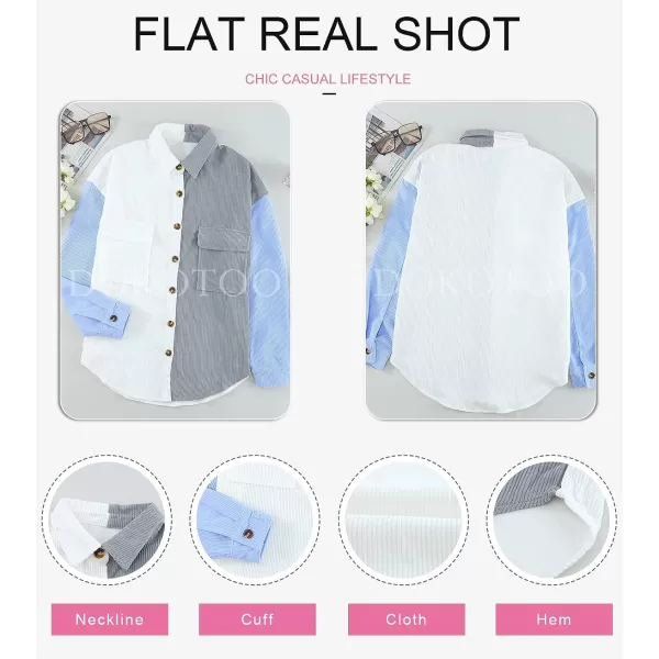 Dokotoo Womens Corduroy Button Down Shirts Boyfriend Long Sleeve Oversized Blouses Tops