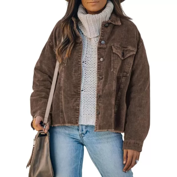 Dokotoo Womens Corduroy Jackets Button Down Long Sleeve Casual Shacket Coats Outwear