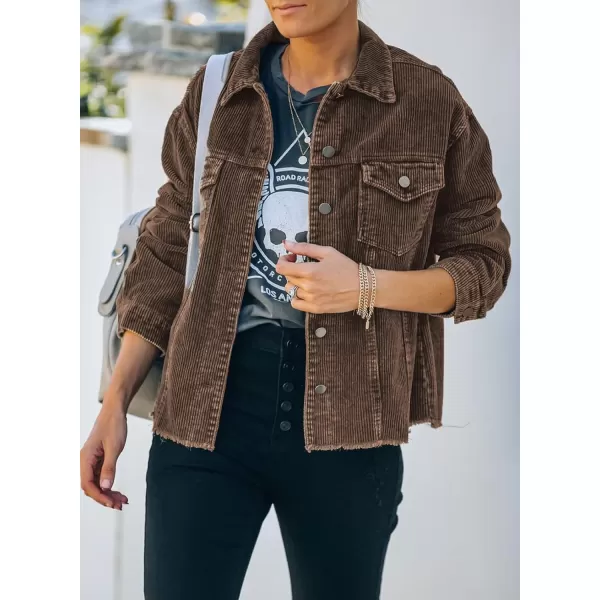 Dokotoo Womens Corduroy Jackets Button Down Long Sleeve Casual Shacket Coats Outwear
