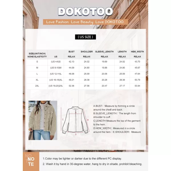 Dokotoo Womens Corduroy Jackets Button Down Long Sleeve Casual Shacket Coats Outwear