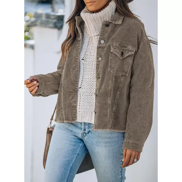 Dokotoo Womens Corduroy Jackets Button Down Long Sleeve Casual Shacket Coats Outwear