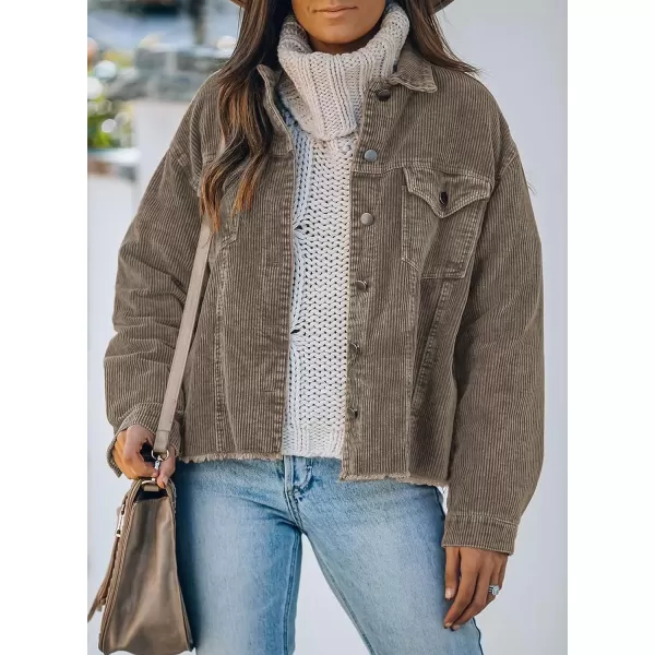 Dokotoo Womens Corduroy Jackets Button Down Long Sleeve Casual Shacket Coats Outwear