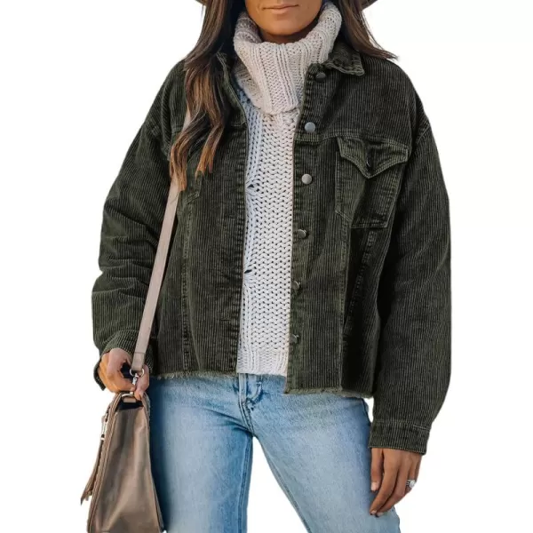 Dokotoo Womens Corduroy Jackets Button Down Long Sleeve Casual Shacket Coats Outwear